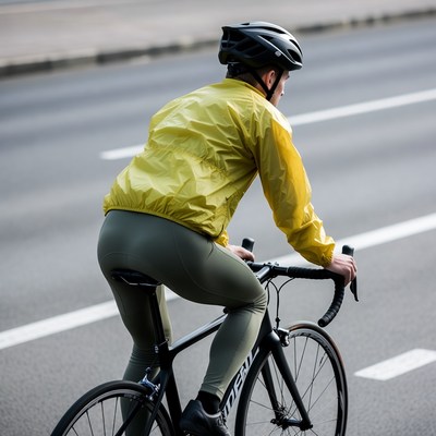 Man cycling in yellow rain jacket