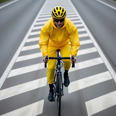 Man cycling in yellow rain gear