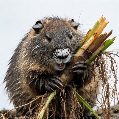 Beaver chewing plant stems