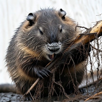 Wet beaver chewing stick