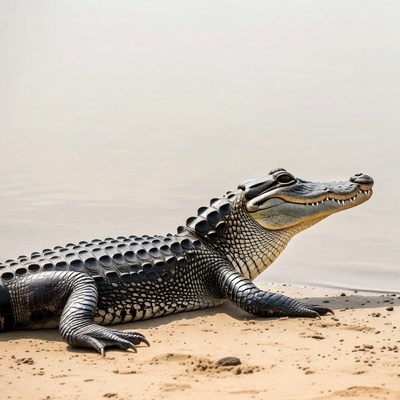American alligator on riverbank