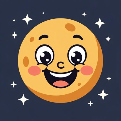Happy cartoon moon with stars