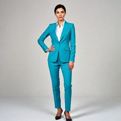 Woman in turquoise business suit