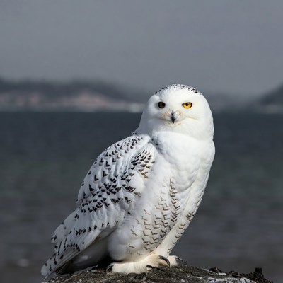 Snowy Owl Perched on Branch