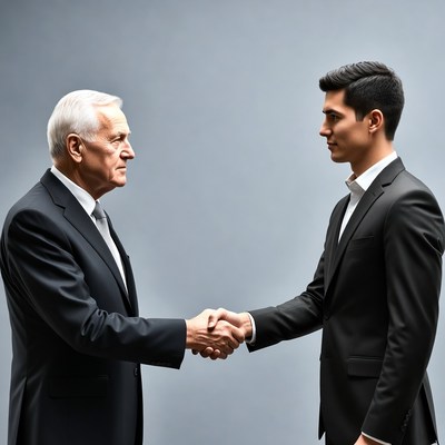 Elderly man shaking hands with young man