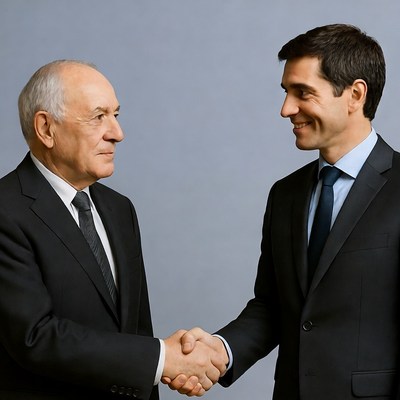 Elderly man shaking hands with young man