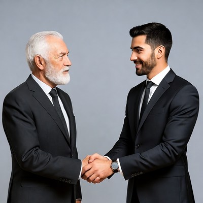 Elderly man shaking hands with young man