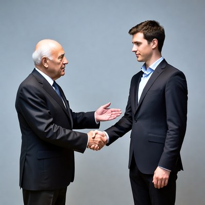 Elderly man shaking hands with young man