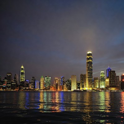 Hong Kong Skyline at Night with Reflections