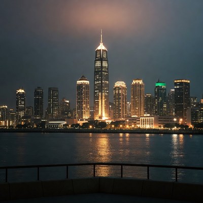 Shanghai Skyline at Night from River