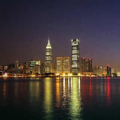 Hong Kong Skyline at Night with Reflections