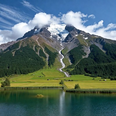 Majestic Snow-Capped Mountain over Green Valley
