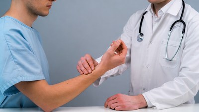 Doctor examining patient's wrist