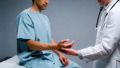 Doctor examining patient's wrist
