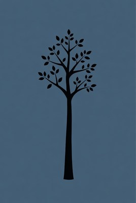 Black silhouette tree on blue background