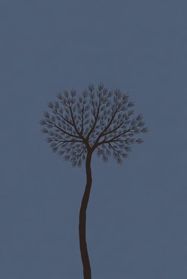 Silhouette tree on navy background