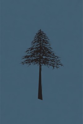 Black Silhouette Pine Tree on Blue Background