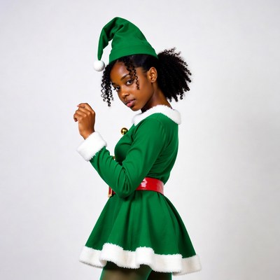 African-American girl in elf costume