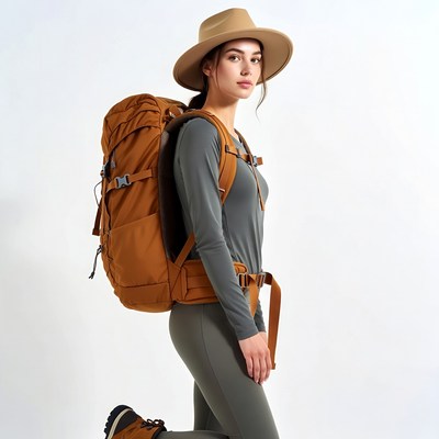 Woman with backpack and hat