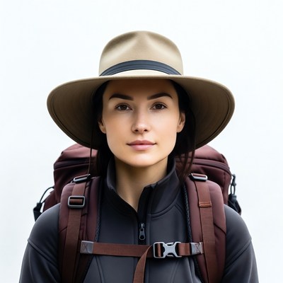 Woman wearing hat and backpack
