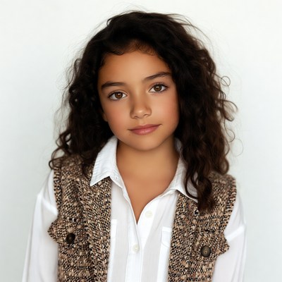 Young girl with curly hair and vest
