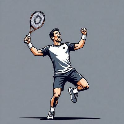 Tennis player celebrating victory