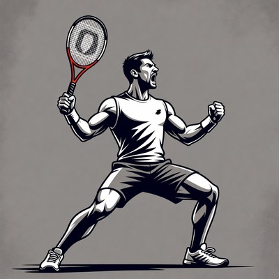 Muscular man celebrating tennis victory