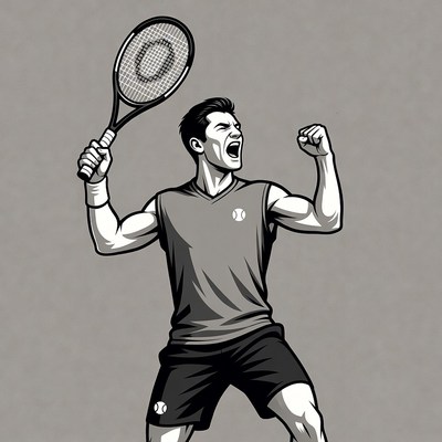 Man celebrating tennis victory