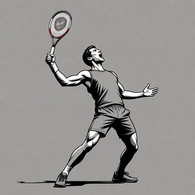 Man serving tennis racket illustration