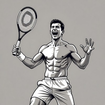 Muscular man celebrating tennis victory