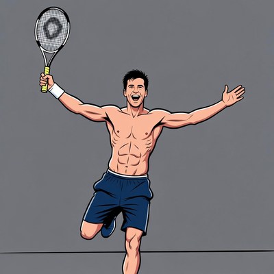 Muscular man holding tennis racket