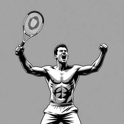 Muscular man celebrating tennis victory