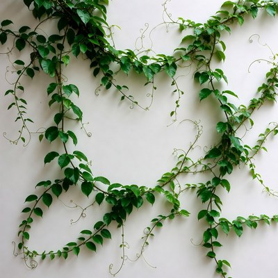 Green Ivy Vines on White Wall
