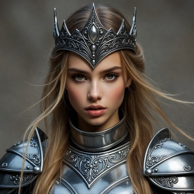 Blonde Woman in Elaborate Crown and Armor