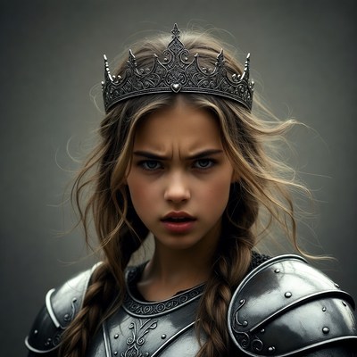 Young woman in crown and armor