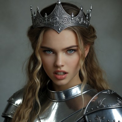 Blonde Woman in Silver Crown and Armor