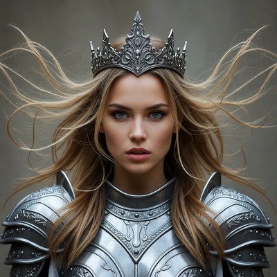 Blonde Woman in Silver Crown Armor