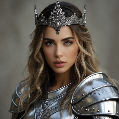 Woman wearing crown and armor