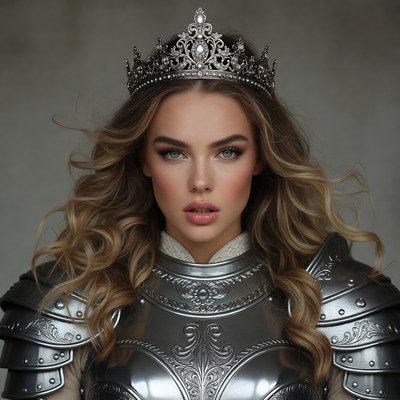 Woman in silver crown and armor