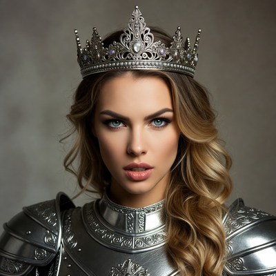 Blonde Woman in Silver Crown and Armor