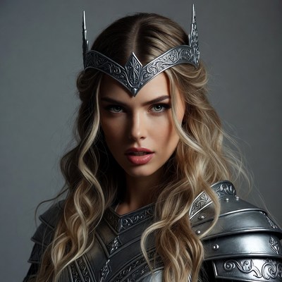 Blonde woman in silver warrior armor