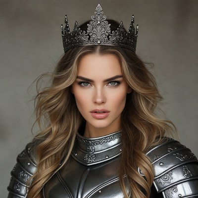 Woman wearing crown and armor