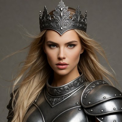 Blonde Woman in Silver Crown Armor