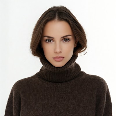 Woman in Brown Turtleneck Sweater