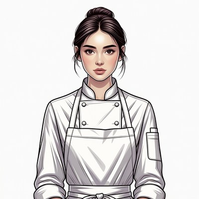 Asian woman chef in white uniform