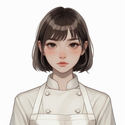 Asian woman in white chef uniform