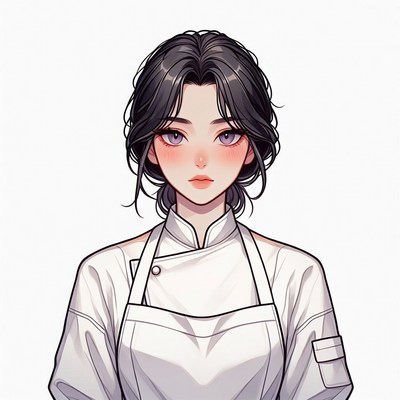 Anime girl in white chef uniform