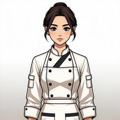 Asian woman in white chef uniform