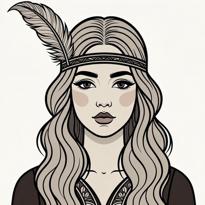Woman with feather headband illustration