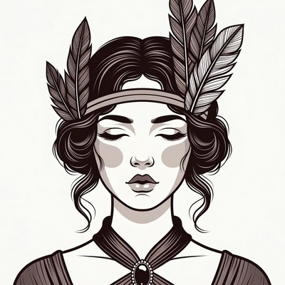Woman with Feather Headdress Illustration